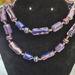 Vintage Funky Long Purple Beaded Necklace 28"